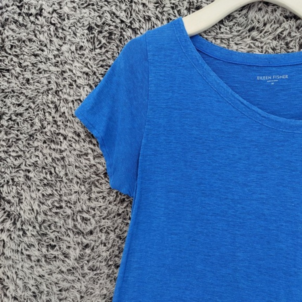 Eileen Fisher Womens Coastal Minimalist Hemp Cotton Dress M Blue Asymmetric Hem - Picture 12 of 16